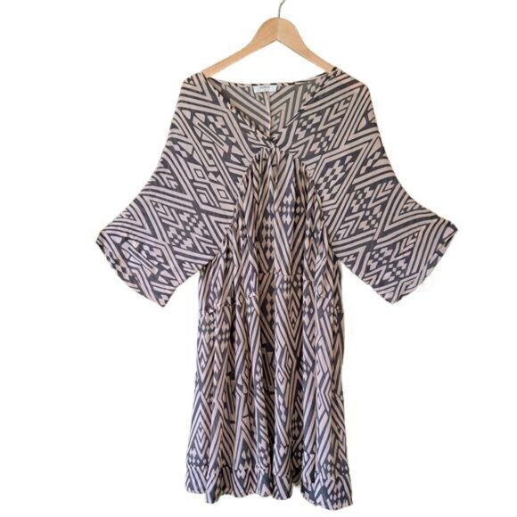 Ba&sh Freaky Swing Dress Oversized Tiered Chiffon Pink & Gray Print - Picture 9 of 10